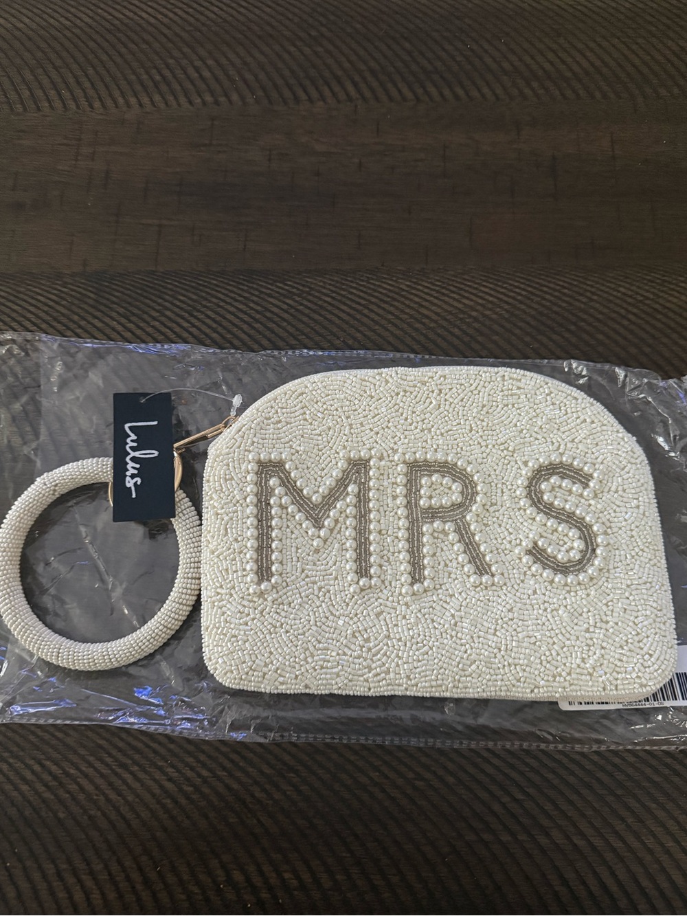 Lulus Mrs Beaded Pearl Wristlet